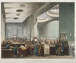 Rowlandson Prints: Interior view of Lloyds Subscription Room in the Royal Exchange, City of London, 1809