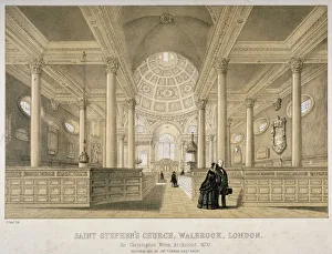 St Stephen Prints: Interior view looking east, Church of St Stephen Walbrook, City of London, 1851. Artist