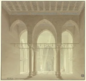 Cairo Prints: Interior view of a mosque in Cairo, 1830. Creator: Friedrich Maximilian Hessemer