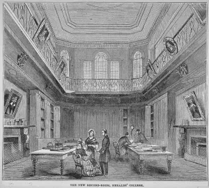 Heralds College Prints: Interior view of the New Record Room at the College of Arms, City of London, 1850