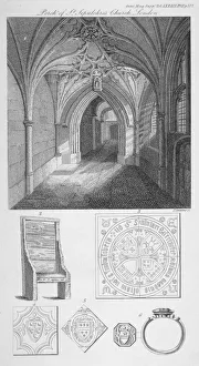 Gardiner Prints: Interior view of the porch of St Sepulchre Church, City of London, 1819. Artist: J Swaine