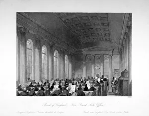 Melville Prints: Interior view of the Five Pound Note Office at the Bank of England, City of London, c1840