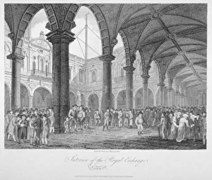 Greig Prints: Interior view of the Royal Exchange with figures in the courtyard, City of London, 1805