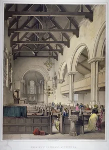 Interior view of St Leonards Church, Bromley-by-Bow, London, c1860