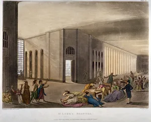 Joseph Constantine Prints: Interior view of St Lukes Hospital, Old Street, Finsbury, London, 1809. Artist