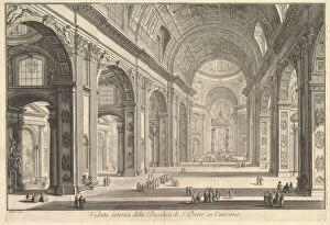 Interior view of St. Peter's Basilica in the Vatican, from Vedute di Roma (Roman Views)