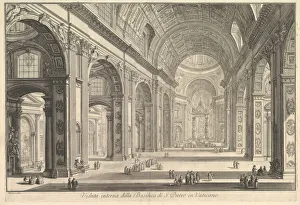 Vedute Di Roma Prints: Interior view of St. Peters Basilica in the Vatican, from Vedute di Roma (Roman Views)