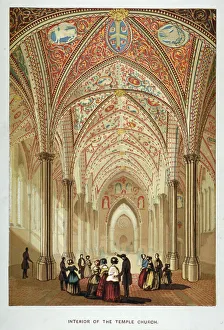 Inner Temple Prints: Interior view of Temple Church, City of London, c1860