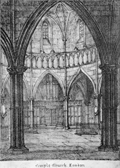 Inner Temple Prints: Interior view of Temple Church, looking towards the organ, City of London, 1820