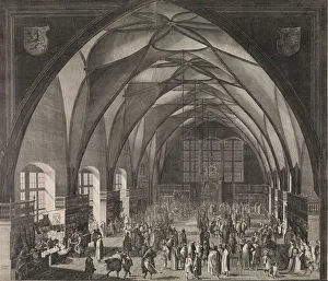 Gillis Sadeler Ii Prints: Interior View of Vladislav Hall at Prague Castle during the Annual Fair, 1607. 1607