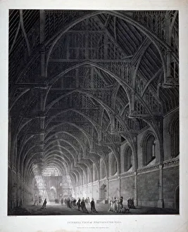Hammerbeam Prints: Interior view of Westminster Hall showing the fine hammerbeam roof, London, 1801