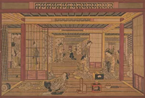 Prostitution Gallery: An Interior View in the Yoshiwara, ca. early 1740s. Creator: Torii Kiyotada