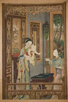 Qing Dynasty Prints: Interior with Woman, Child and Nurse, late 18th-early 19th century. Creator: Unknown