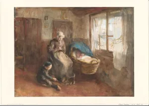 Cradle Prints: Interior with a woman by a cradle and a boy on the floor