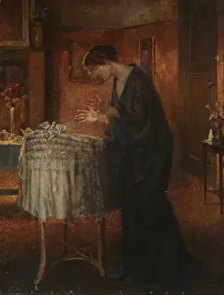 Stevens Prints: Interior with a woman by a cradle, c 1870. Creator: Stevens, Alfred (1823-1906)