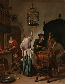 Interior with a Woman Feeding a Parrot, Known as ‘The Parrot Cage, c.1660-c.1670. Creator: Jan Steen
