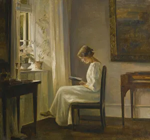 Carl 1863 1935 Gallery: Interior with a Woman Reading. Artist: Holsoe, Carl (1863-1935)