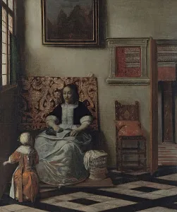 Pieter Hooch Prints: Interior with a Woman sewing and a Child, 1662. Creator: Pieter de Hooch