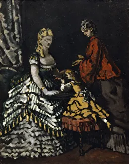 Interior with Two Women and a Child, c1861. Artist: Paul Cezanne