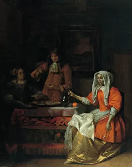 Interior with Two Women and a Man Drinking and Eating Oysters. Artist: Hooch, Pieter, de (1629-1684)