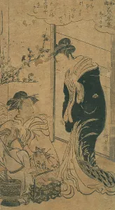 Kiyonaga Torii Prints: Interior with Two Women (Tobacco Box), 18th-19th century. Creator: Torii Kiyonaga