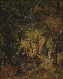 De La Pena Prints: Interior of a Wood with Lake and Figures