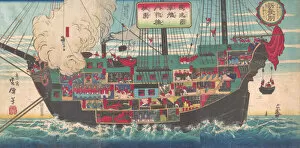 Ink And Colour On Paper Collection: The Interior Works of an Armed Japanese Battleship, 1874. Creator: Unsen