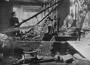 The interior of one of the wrecked houses in Southend, 1915