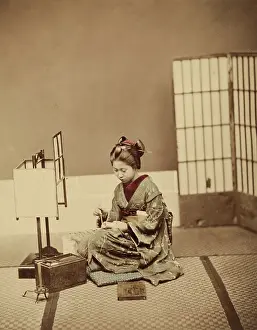 Traditional Culture Prints: Interior - Young Woman Writing, c1885. Creator: Unknown