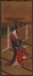 Kakemono Gallery: Interior: A Yujo and an Attendant Heating Water, Edo period, 1615-1868. Creator: Unknown