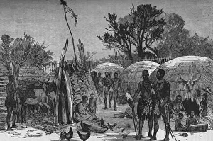 Zulu Gallery: Interior of a Zuli Kraal on the Tugela River, c1880