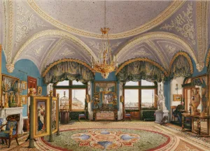 Interiors of the Winter Palace. The Corner Drawing Room of Emperor Nicholas I, Mid of the 19th cen Artist: Ukhtomsky, Konstantin Andreyevich (1818-1881)