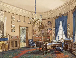 Interiors of the Winter Palace. The Study of Crown Prince Nikolay Aleksandrovich, 1865. Artist: Hau, Eduard (1807-1887)