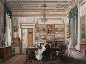 Interiors of the Winter Palace. The Study of Emperor Alexander II, 1850s. Artist: Hau, Eduard (1807-1887)