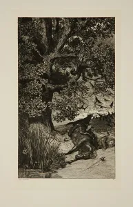 Klinger Max Prints: Intermezzi, Opus Iv, Bl. 11: Gefallener Reiter (Fallen Rider), 1881. Creator: Max Klinger