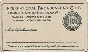 International Broadcasting Club: Membership card, c1930s