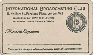 Typeface Gallery: International Broadcasting Club: Membership card, c1930s
