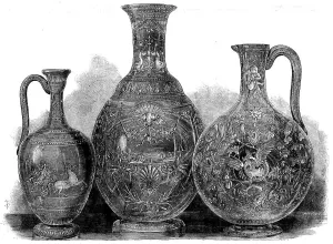 The International Exhibition: articles of glass, by Messrs. Dobson and Pearce, 1862. Creator: Unknown