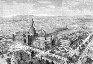 Birds Eye View Prints: The International Exhibition building at Melbourne, Australia, 1880. Creator: Unknown