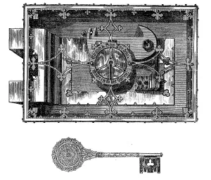 Chubb Prints: The International Exhibition: Chubbs safe-lock and key, 1862. Creator: Unknown