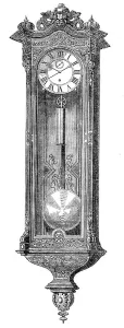 Pendulum Prints: The International Exhibition: clock by W. Schönberger... 1862. Creator: Unknown