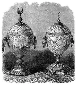 Algeria Collection: The International Exhibition: cups made of ostrich eggs, in the Algerian Court, 1862
