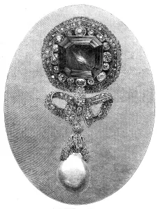 The International Exhibition: emerald and diamond brooch exhibited by Mr. Harry Emanuel, 1862. Creator: Unknown