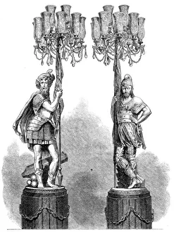 The International Exhibition: figures bearing candelabra, in the French Court... 1862. Creator: Unknown