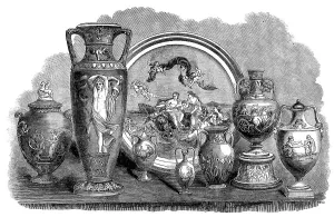 Majolica Prints: The International Exhibition: group of Wedgwood and majolica ware