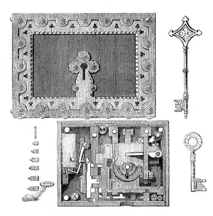 The International Exhibition: Hobbs's bank lock and key, 1862. Creator: Unknown