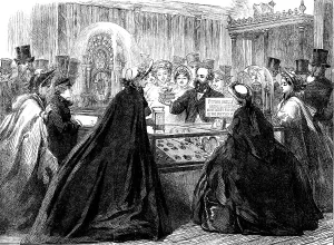 Horology Prints: The International Exhibition: the piping bullfinch in the Swiss Court
