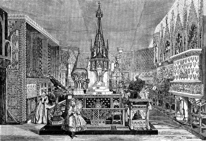 Trade Fair Prints: The International Exhibition: view of the Mediaeval Court, 1862. Creator: Mason Jackson