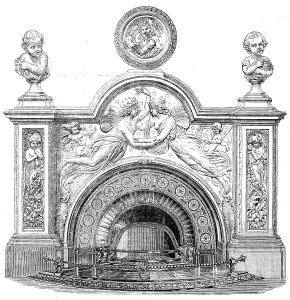 Grate Prints: The International Exhibition: white marble mantelpiece and bas-relief executed