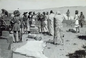 Supplies Gallery: The Interpreter Waved at the Youth, c. 1900. Creator: Frederic Remington